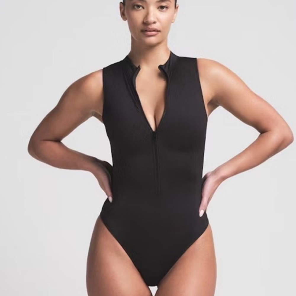 SKIMS Onyx Zip Front One Piece Swimsuit